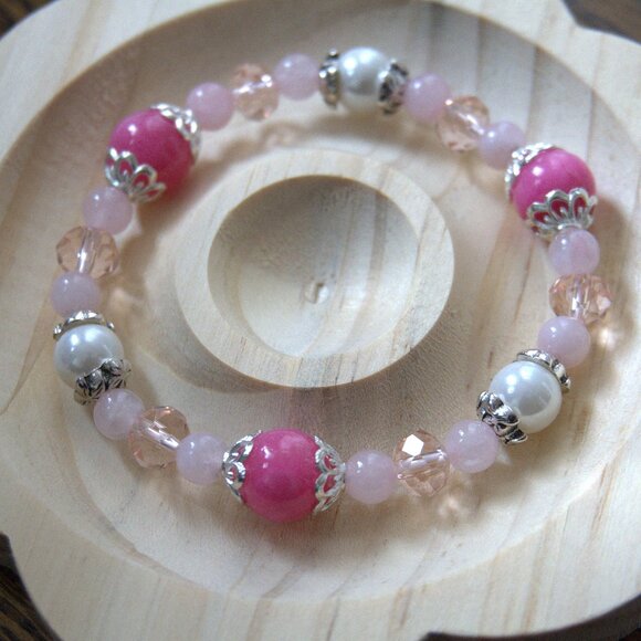 Jade & Rose Quartz Gemstone Bracelet ❘ Crystal ❘ Natural ❘ Healing【100% NEW】 - Picture 2 of 3